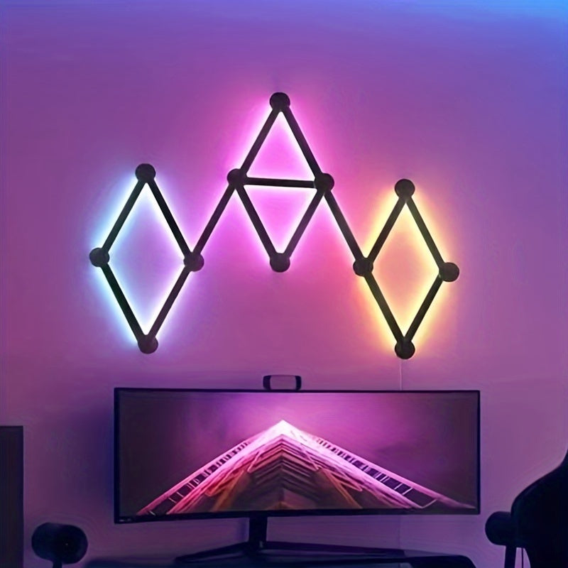 9pcs Smart RGB LED Wall Light With App Control Dimmable Color Changing, Music Synchronized Wall Ambient Decorative Light Bar Kit For Game Room, Bedroom, Living Room, TV Backlight