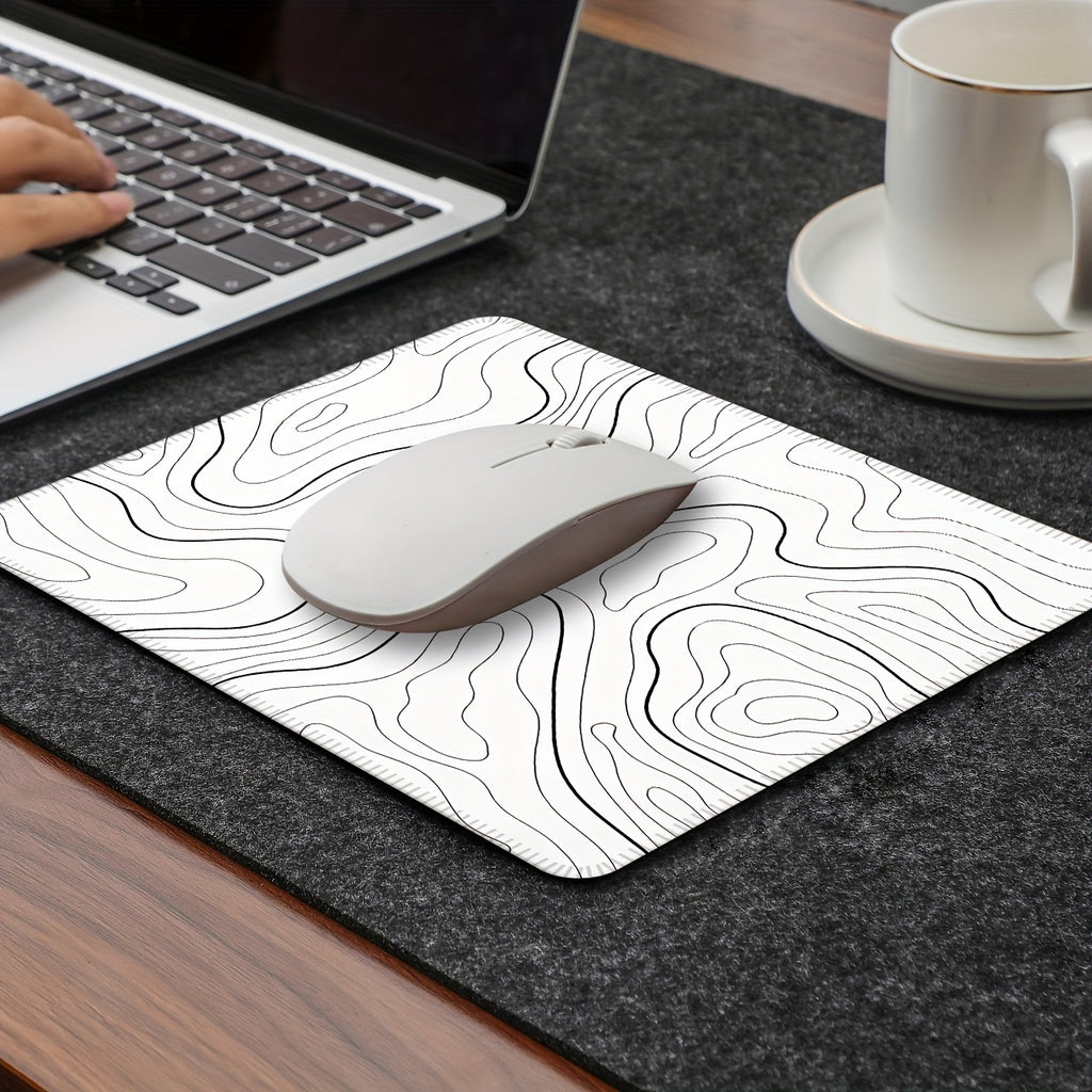 Black and white terrain line large mouse pad, abstract terrain line outline washable non-slip rubber office and gaming computer desk mat, computer accessories, Christmas, Halloween, Thanksgiving gifts