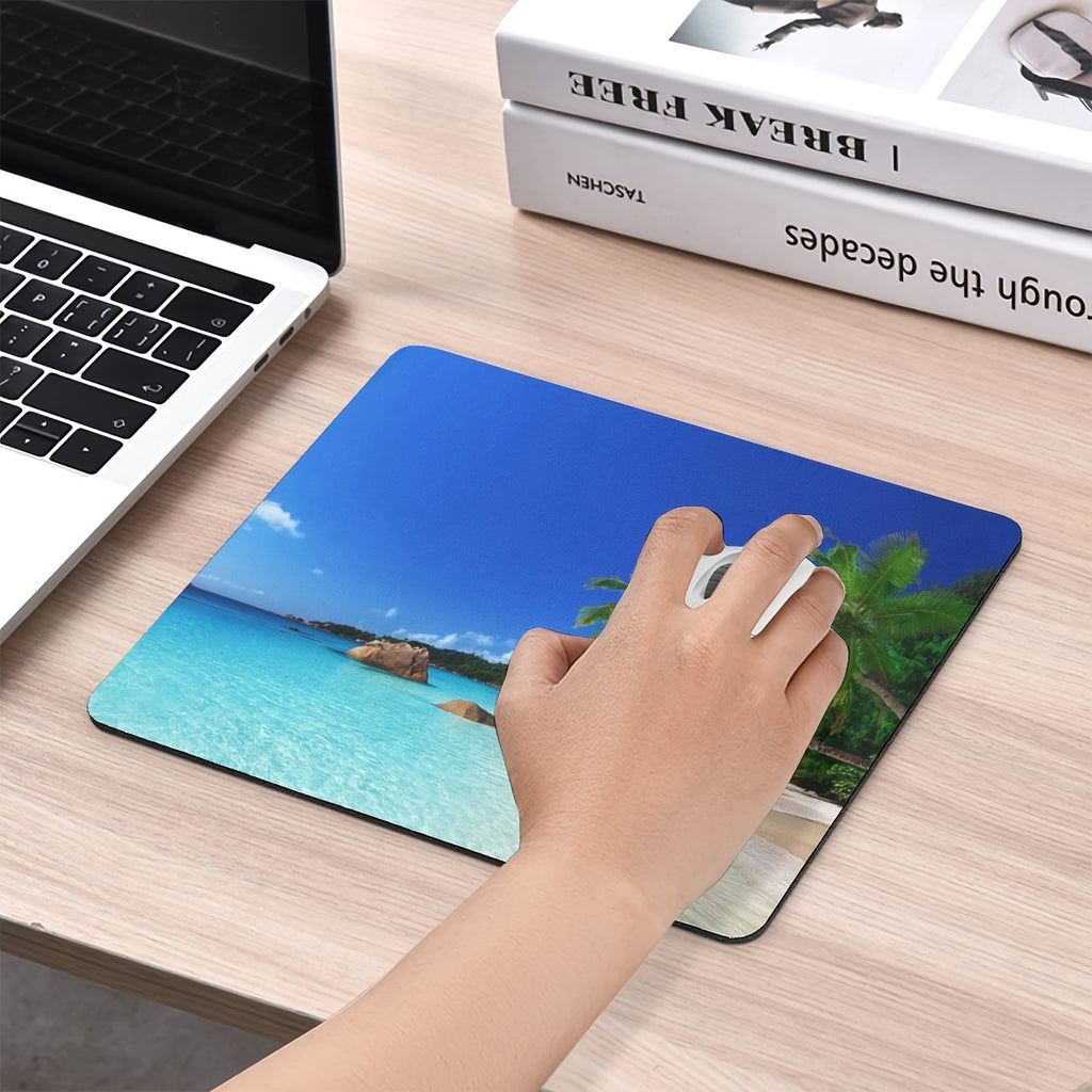 Square Beach Style Mouse Pad Thickened 9.45 * 7.9 Inches 3mm Thick Computer Anti-skid Rubber Mouse Pad