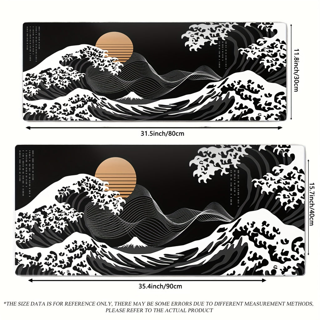 Large Extended Gaming Mouse Pad with Black Waves Design – Non-Slip Rubber Base, Vibrant Oceanic Artwork, Durable Stitched Edges for Gamers and Professionals, Gaming Accessories | Artistic Mousepad | Textured Surface, Mouse