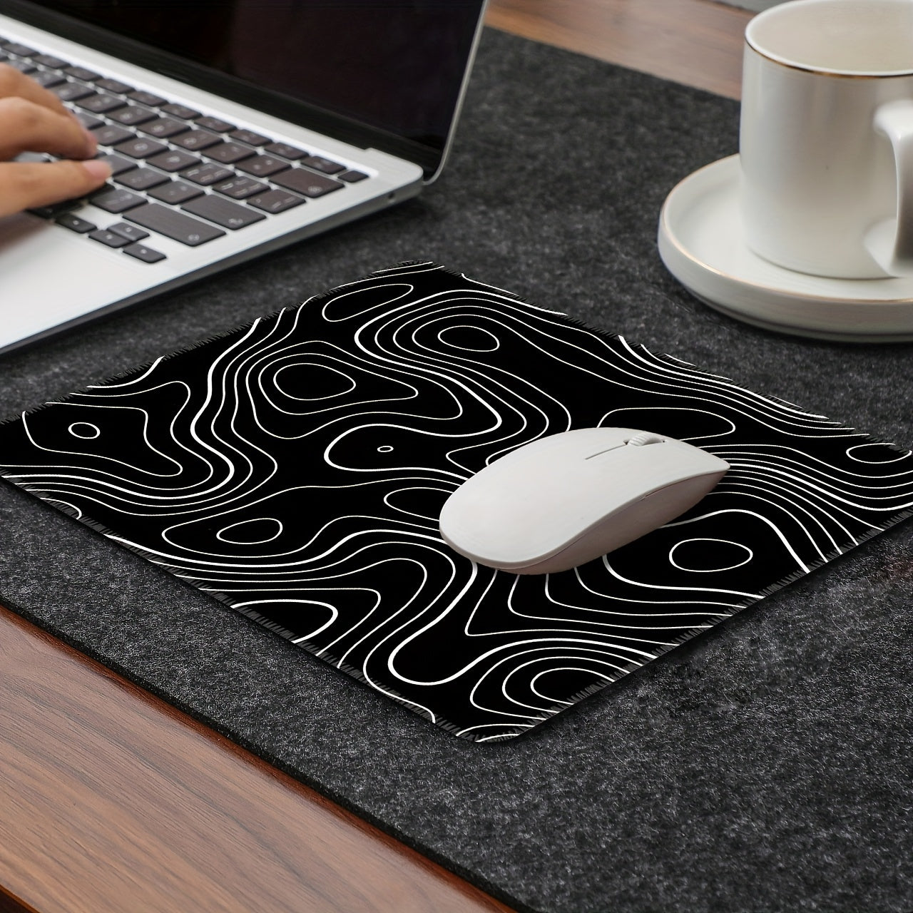 Black and white terrain line large mouse pad, abstract terrain line outline washable non-slip rubber office and gaming computer desk mat, computer accessories, Christmas, Halloween, Thanksgiving gifts
