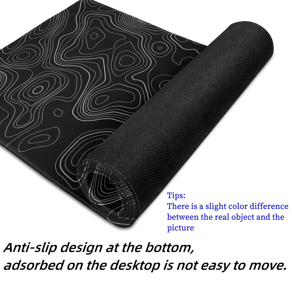 Black and white terrain line large mouse pad, abstract terrain line outline washable non-slip rubber office and gaming computer desk mat, computer accessories, Christmas, Halloween, Thanksgiving gifts