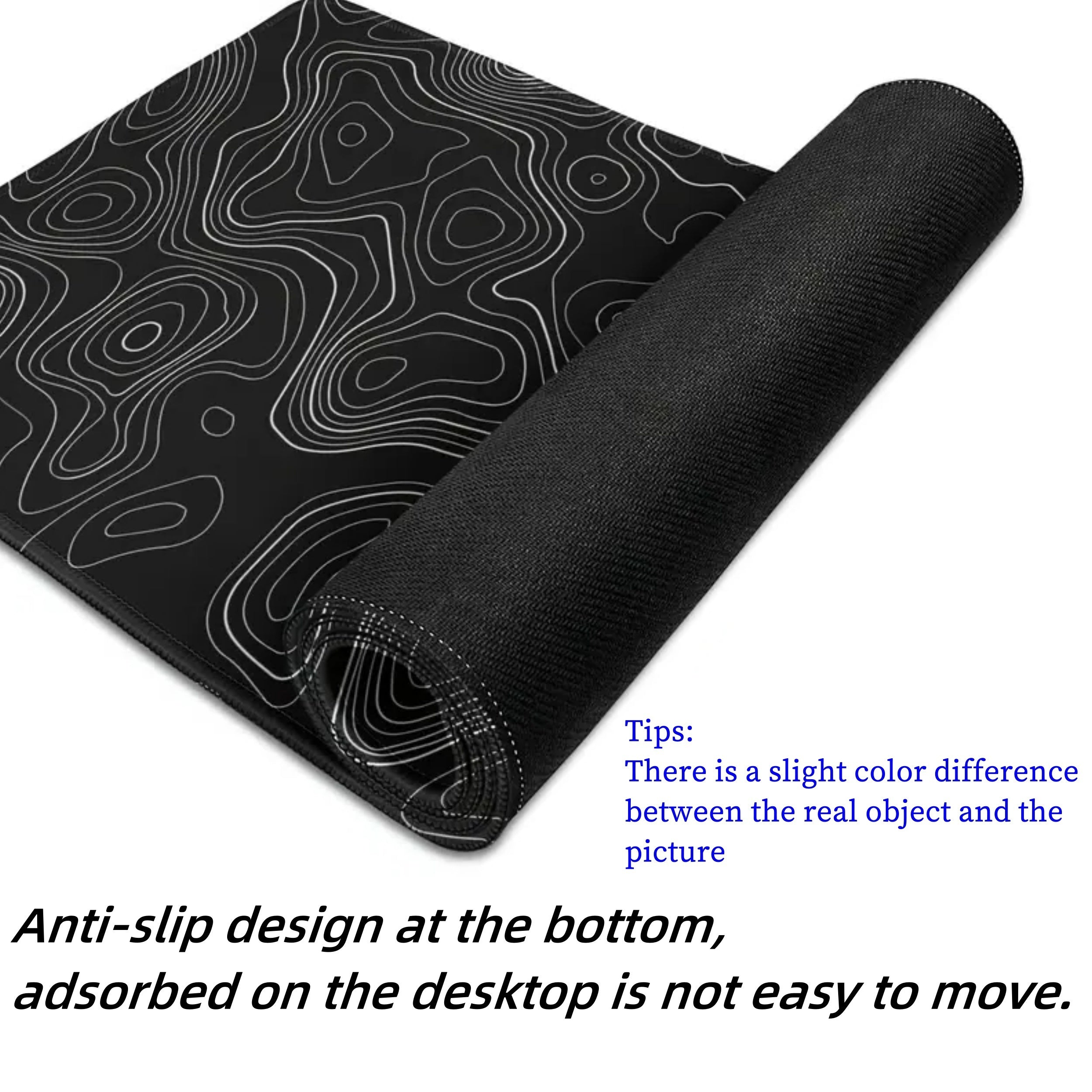 Black and white terrain line large mouse pad, abstract terrain line outline washable non-slip rubber office and gaming computer desk mat, computer accessories, Christmas, Halloween, Thanksgiving gifts