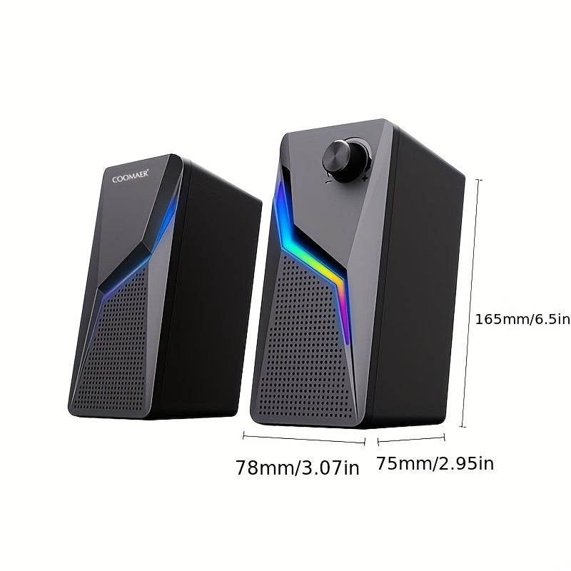 RGB Desktop Speakers, 2.0CH Stereo PC Computer Gaming Speakers 6W Multimedia Monitor Speakers, Volume Control, USB Powered with 3.5mm Cable