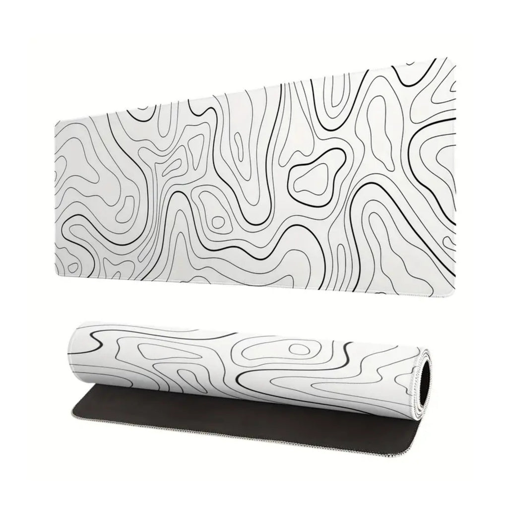 Black and white terrain line large mouse pad, abstract terrain line outline washable non-slip rubber office and gaming computer desk mat, computer accessories, Christmas, Halloween, Thanksgiving gifts