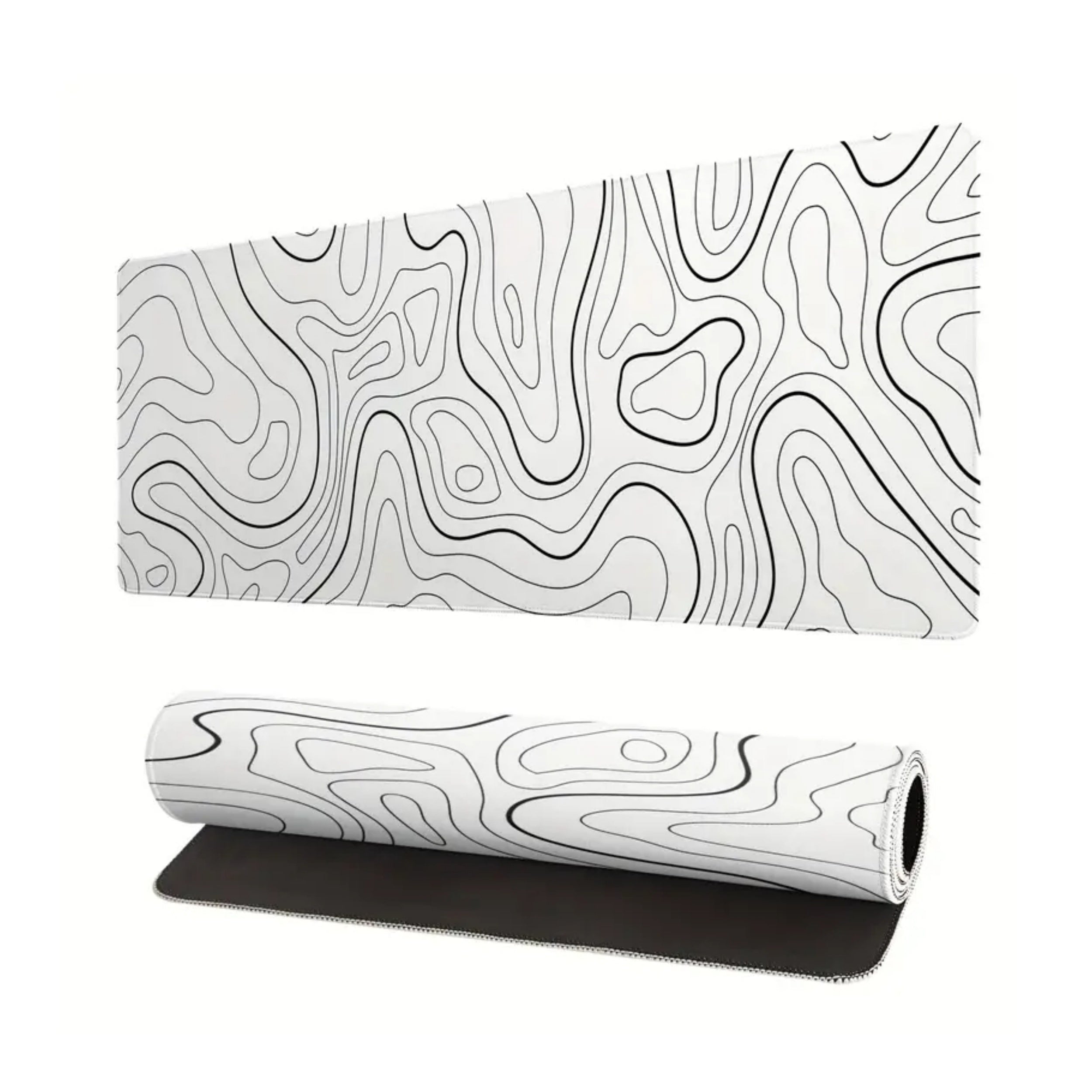 Black and white terrain line large mouse pad, abstract terrain line outline washable non-slip rubber office and gaming computer desk mat, computer accessories, Christmas, Halloween, Thanksgiving gifts