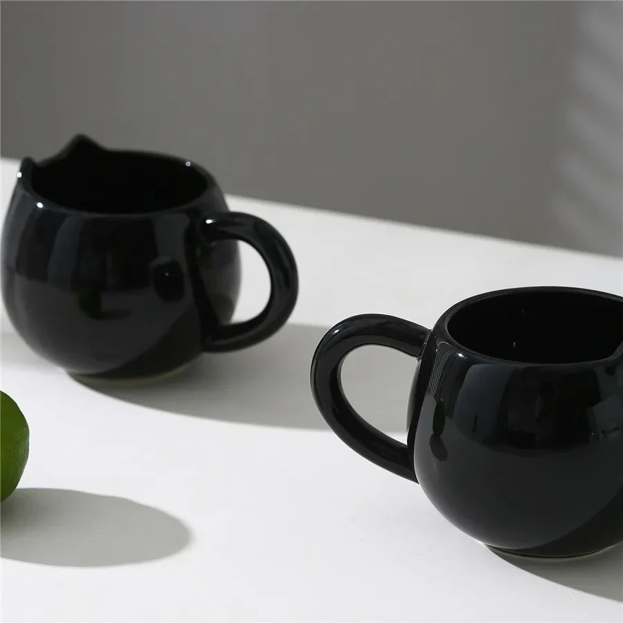 Coffee Mug Office Black Kitten Ceramics Water Cup Creative Hand Painted Breakfast Milk Flower Tea Cups Home Bedroom Water Mug