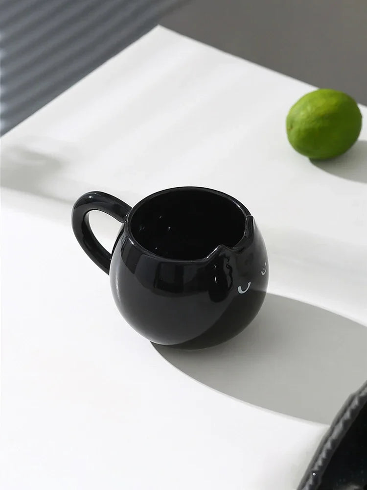 Coffee Mug Office Black Kitten Ceramics Water Cup Creative Hand Painted Breakfast Milk Flower Tea Cups Home Bedroom Water Mug