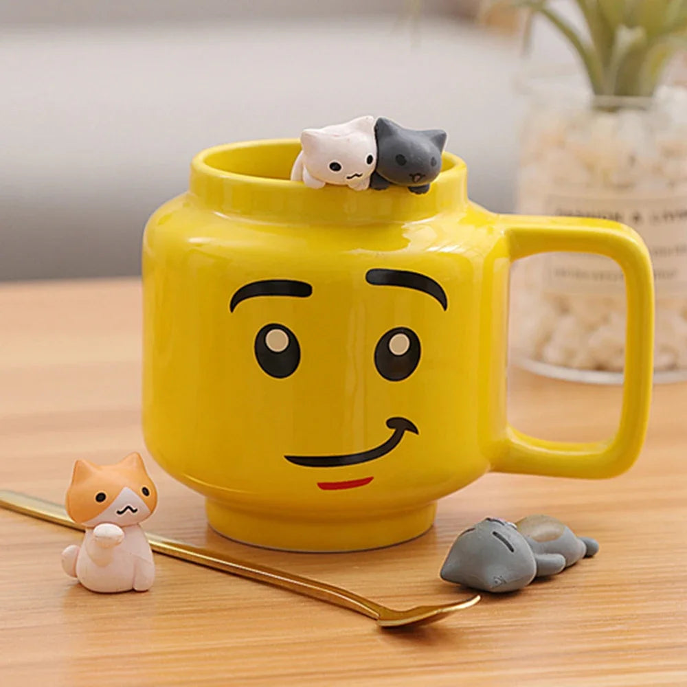 Creative Cartoon Coffee Milk Tea Water Cup Cute Funny Expression Children Milk Breakfast Mug Smile Ceramic Mug Home Water Cup