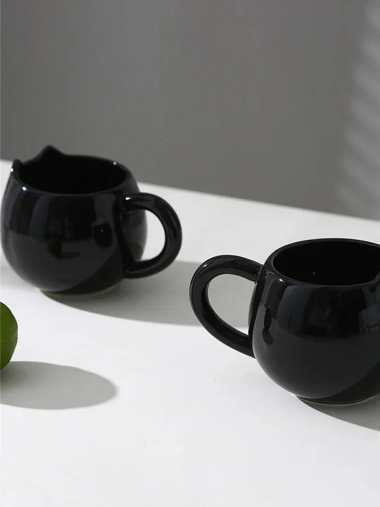 Coffee Mug Office Black Kitten Ceramics Water Cup Creative Hand Painted Breakfast Milk Flower Tea Cups Home Bedroom Water Mug