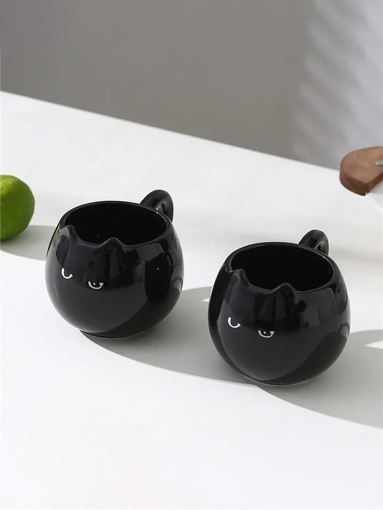 Coffee Mug Office Black Kitten Ceramics Water Cup Creative Hand Painted Breakfast Milk Flower Tea Cups Home Bedroom Water Mug