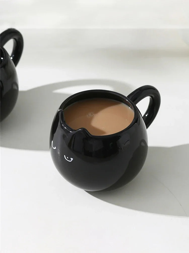 Coffee Mug Office Black Kitten Ceramics Water Cup Creative Hand Painted Breakfast Milk Flower Tea Cups Home Bedroom Water Mug