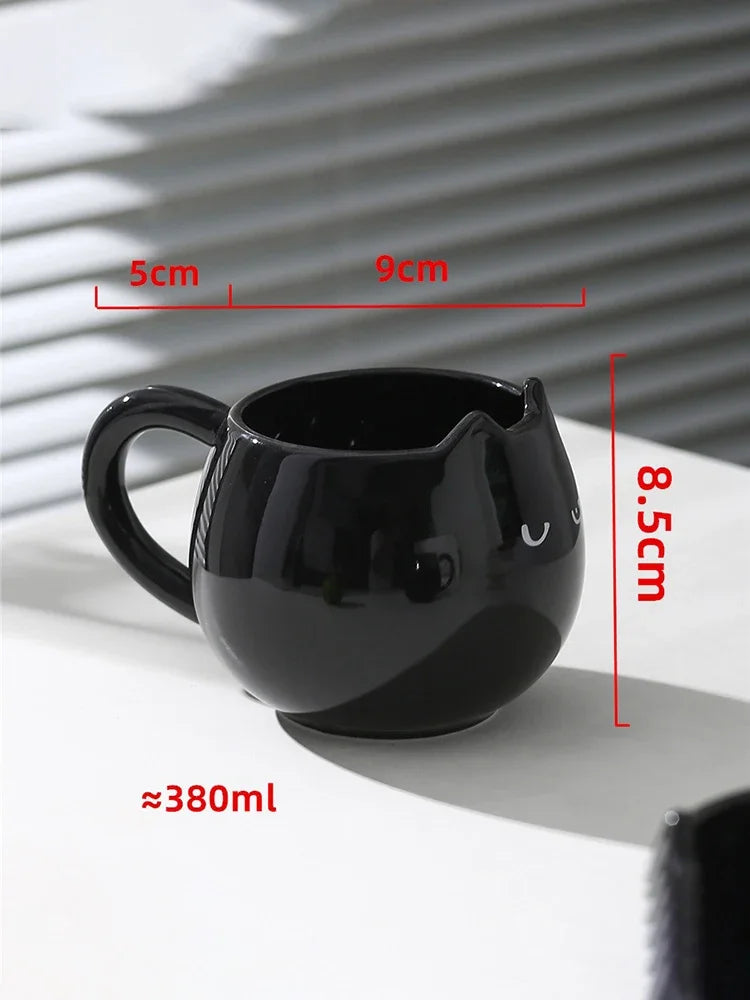 Coffee Mug Office Black Kitten Ceramics Water Cup Creative Hand Painted Breakfast Milk Flower Tea Cups Home Bedroom Water Mug