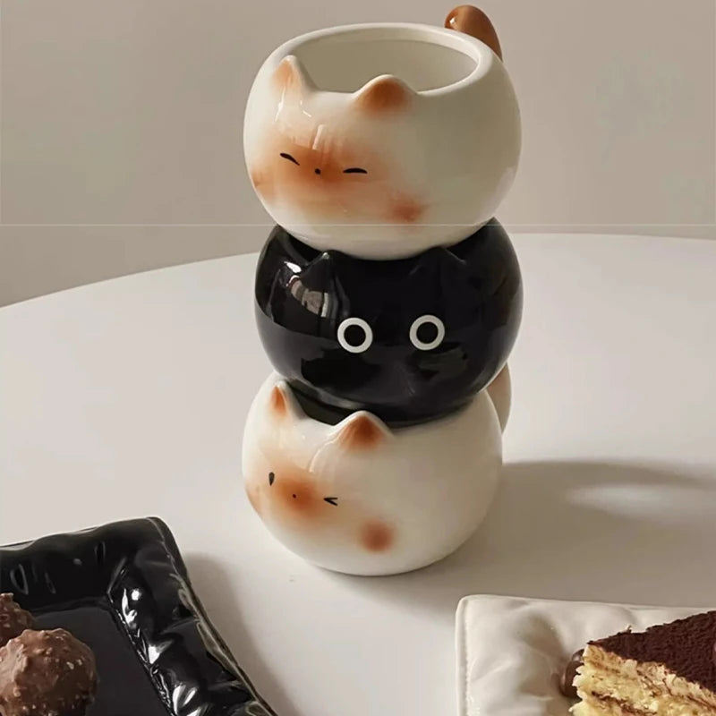 Ceramic Coffee Mug Cat Style Cartoon Cup With Handle Latte Art Water Cup Decoration Smiling Face Bottle for Office Drinking