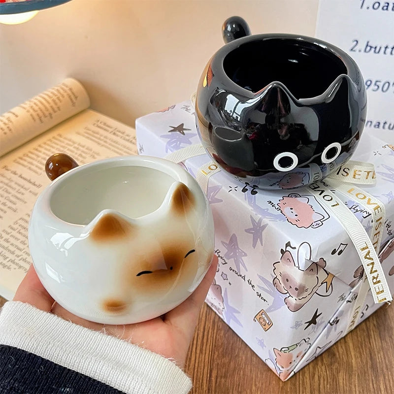 Ceramic Coffee Mug Cat Style Cartoon Cup With Handle Latte Art Water Cup Decoration Smiling Face Bottle for Office Drinking
