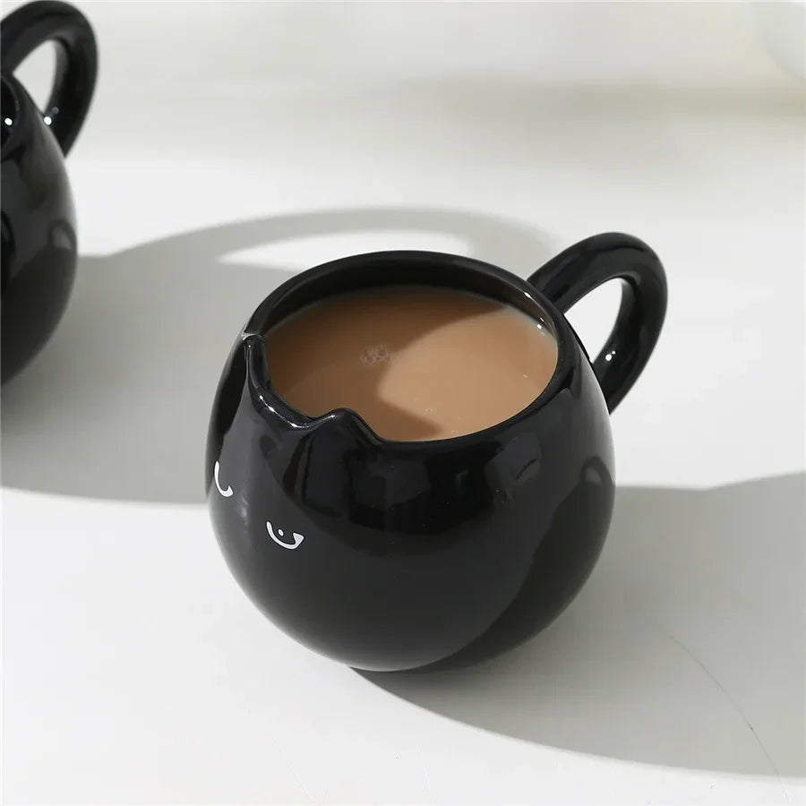 Coffee Mug Office Black Kitten Ceramics Water Cup Creative Hand Painted Breakfast Milk Flower Tea Cups Home Bedroom Water Mug