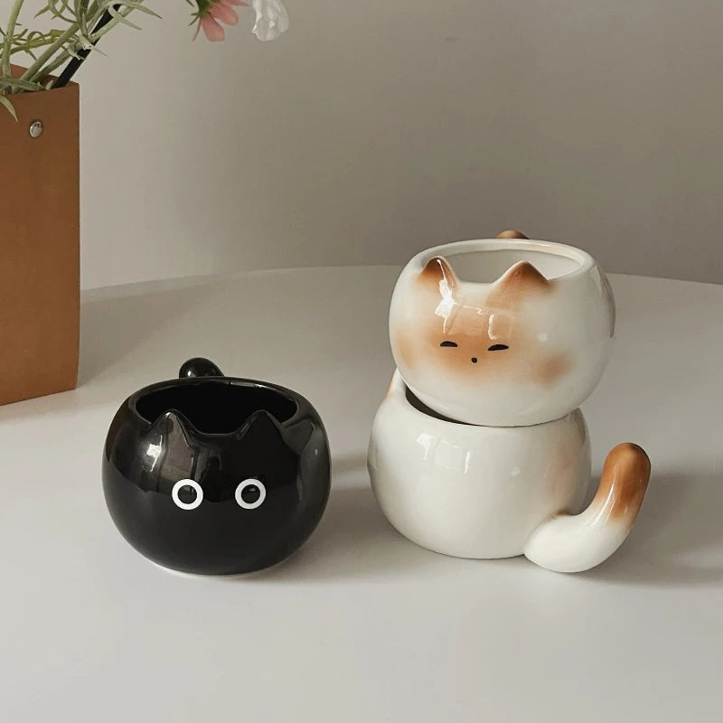 Ceramic Coffee Mug Cat Style Cartoon Cup With Handle Latte Art Water Cup Decoration Smiling Face Bottle for Office Drinking