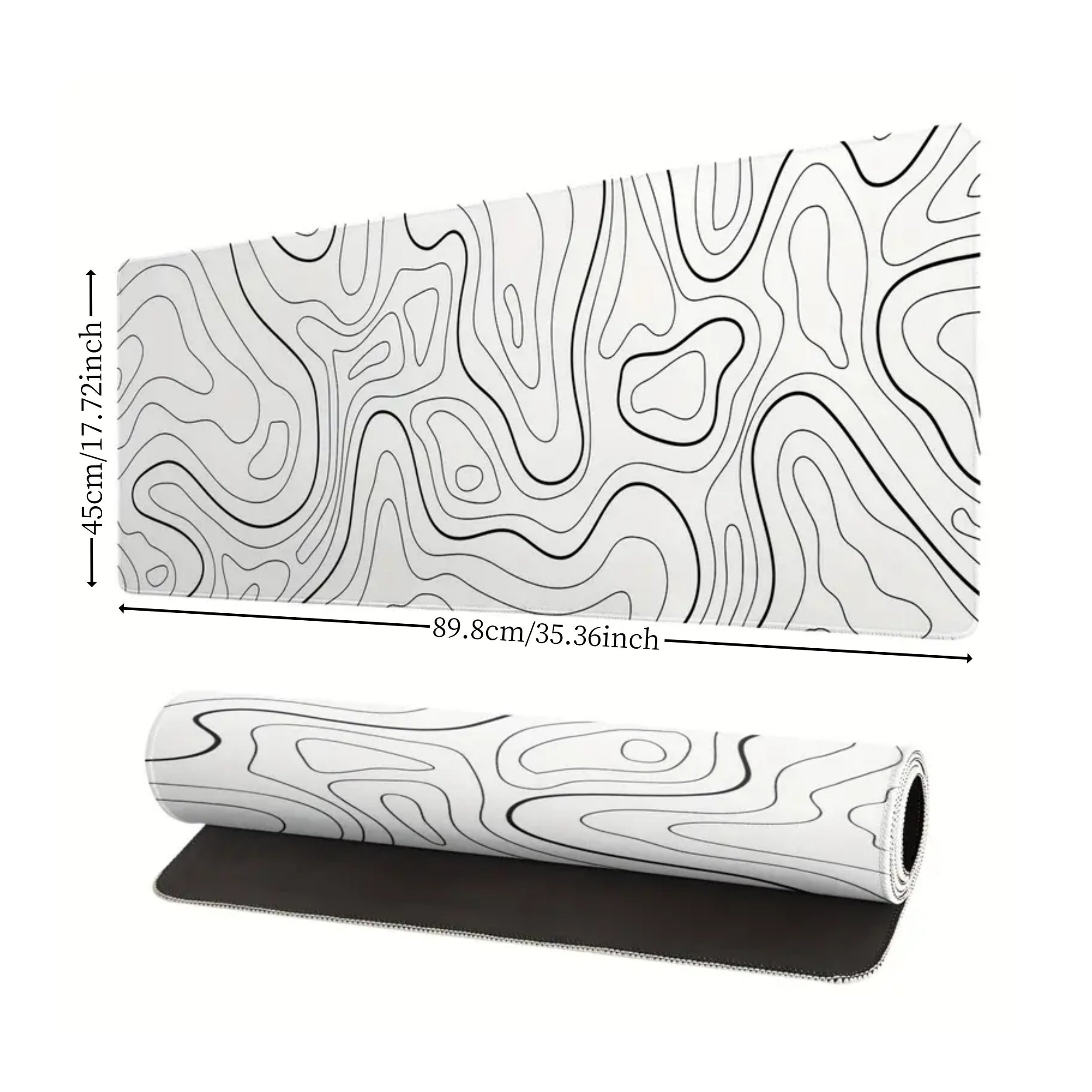 Black and white terrain line large mouse pad, abstract terrain line outline washable non-slip rubber office and gaming computer desk mat, computer accessories, Christmas, Halloween, Thanksgiving gifts