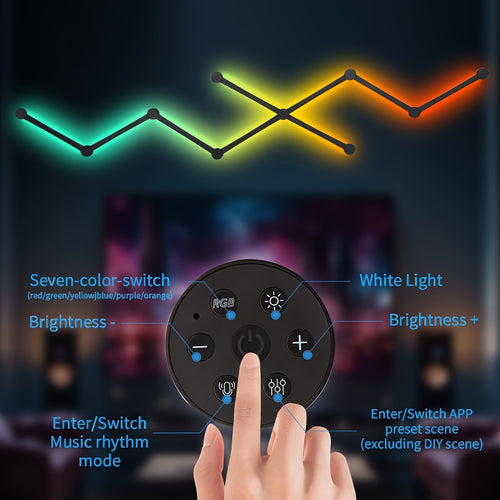 9pcs Smart RGB LED Wall Light With App Control Dimmable Color Changing, Music Synchronized Wall Ambient Decorative Light Bar Kit For Game Room, Bedroom, Living Room, TV Backlight