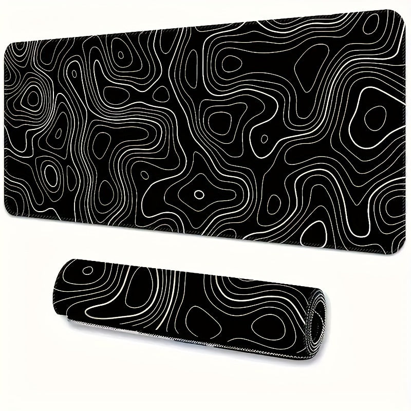Black and white terrain line large mouse pad, abstract terrain line outline washable non-slip rubber office and gaming computer desk mat, computer accessories, Christmas, Halloween, Thanksgiving gifts