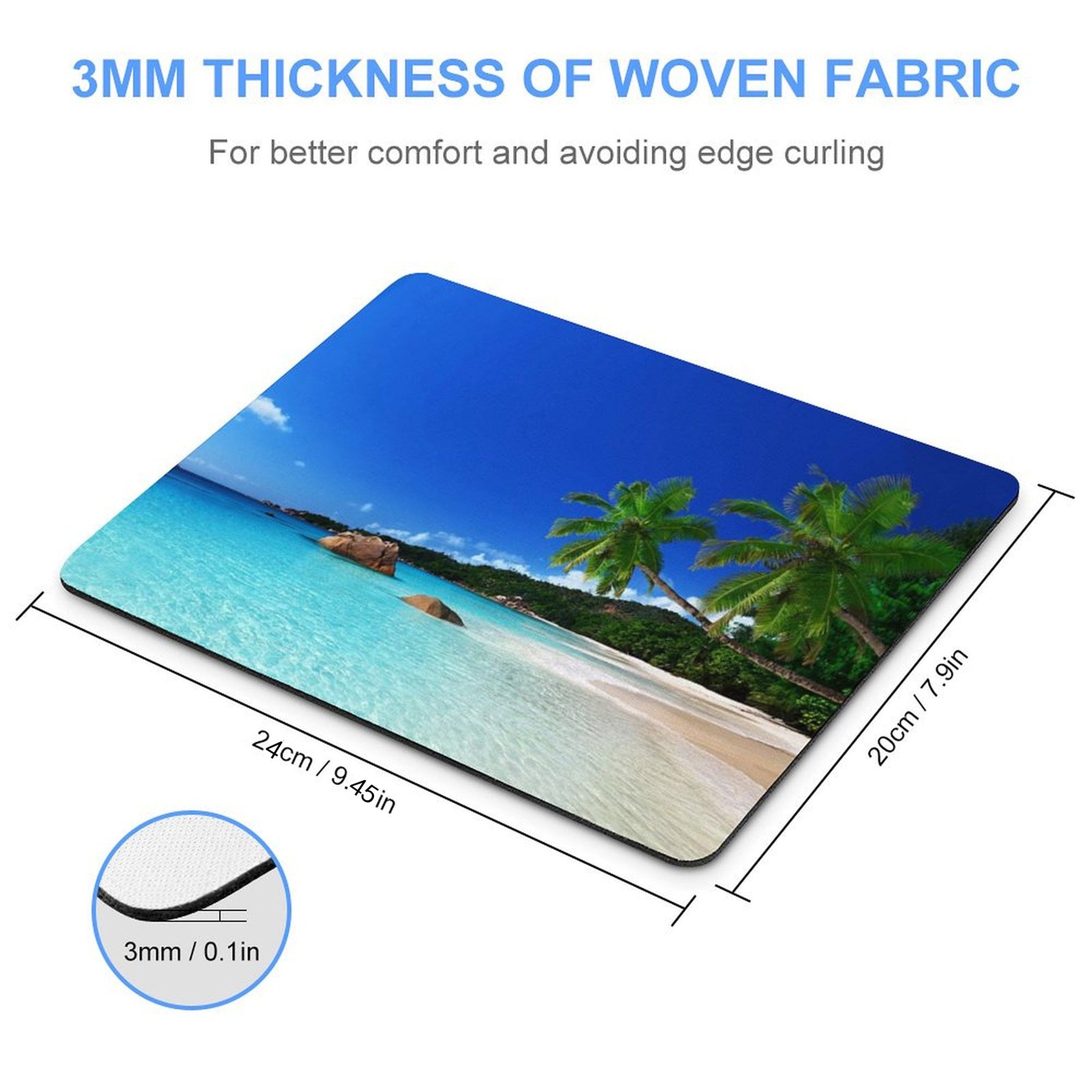 Square Beach Style Mouse Pad Thickened 9.45 * 7.9 Inches 3mm Thick Computer Anti-skid Rubber Mouse Pad