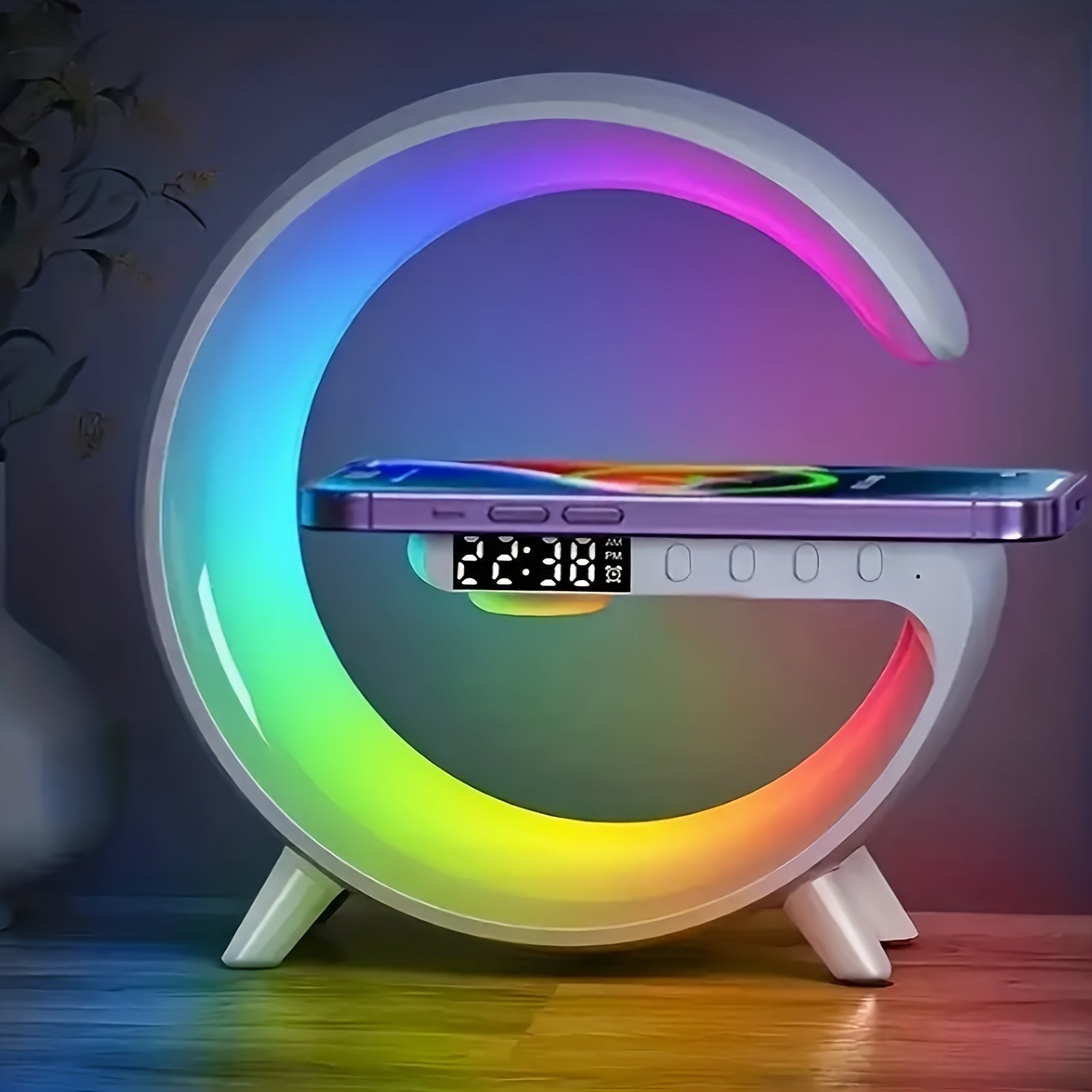Wireless Wireless Speaker with RGB Light Strip, Adjustable Brightness Desk Lamp and Fast Charging Alarm Clock for Heavy Sleepers - USB Type-C, Ideal for Bedroom, Dorm, Gift