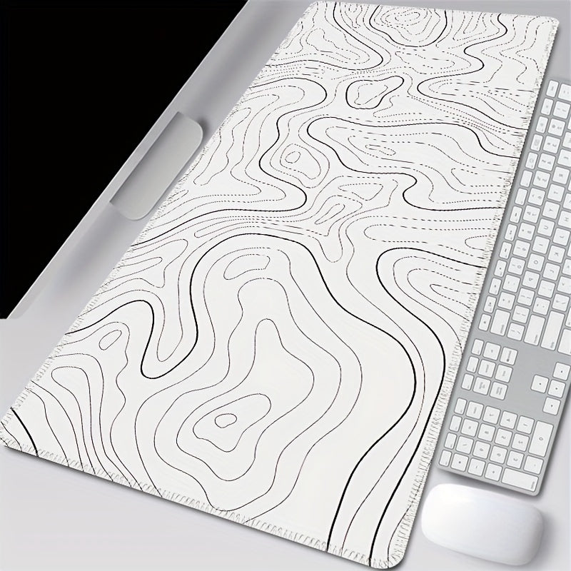 Black and white terrain line large mouse pad, abstract terrain line outline washable non-slip rubber office and gaming computer desk mat, computer accessories, Christmas, Halloween, Thanksgiving gifts