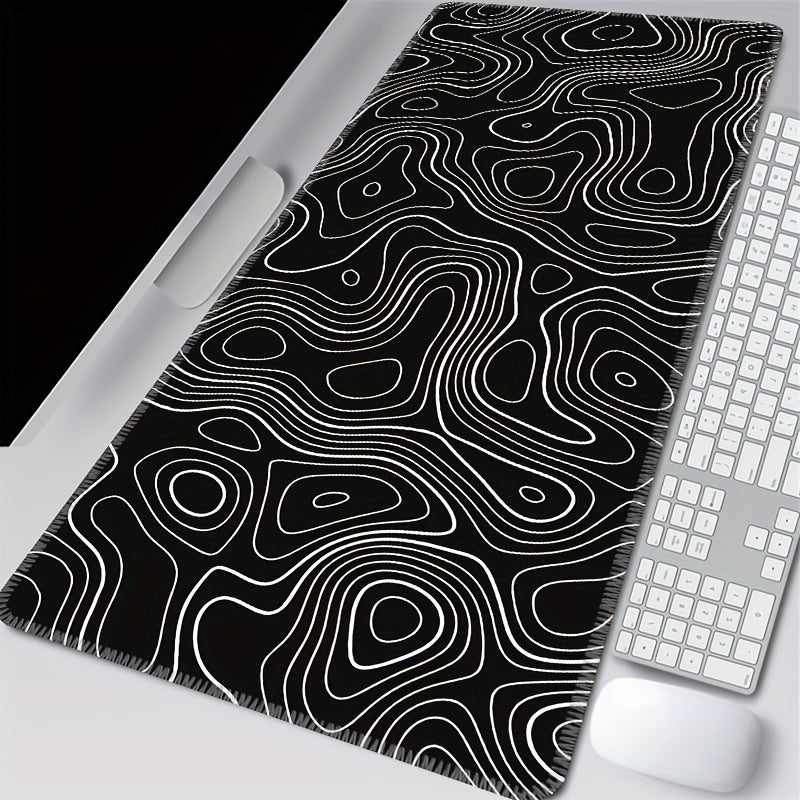 Black and white terrain line large mouse pad, abstract terrain line outline washable non-slip rubber office and gaming computer desk mat, computer accessories, Christmas, Halloween, Thanksgiving gifts